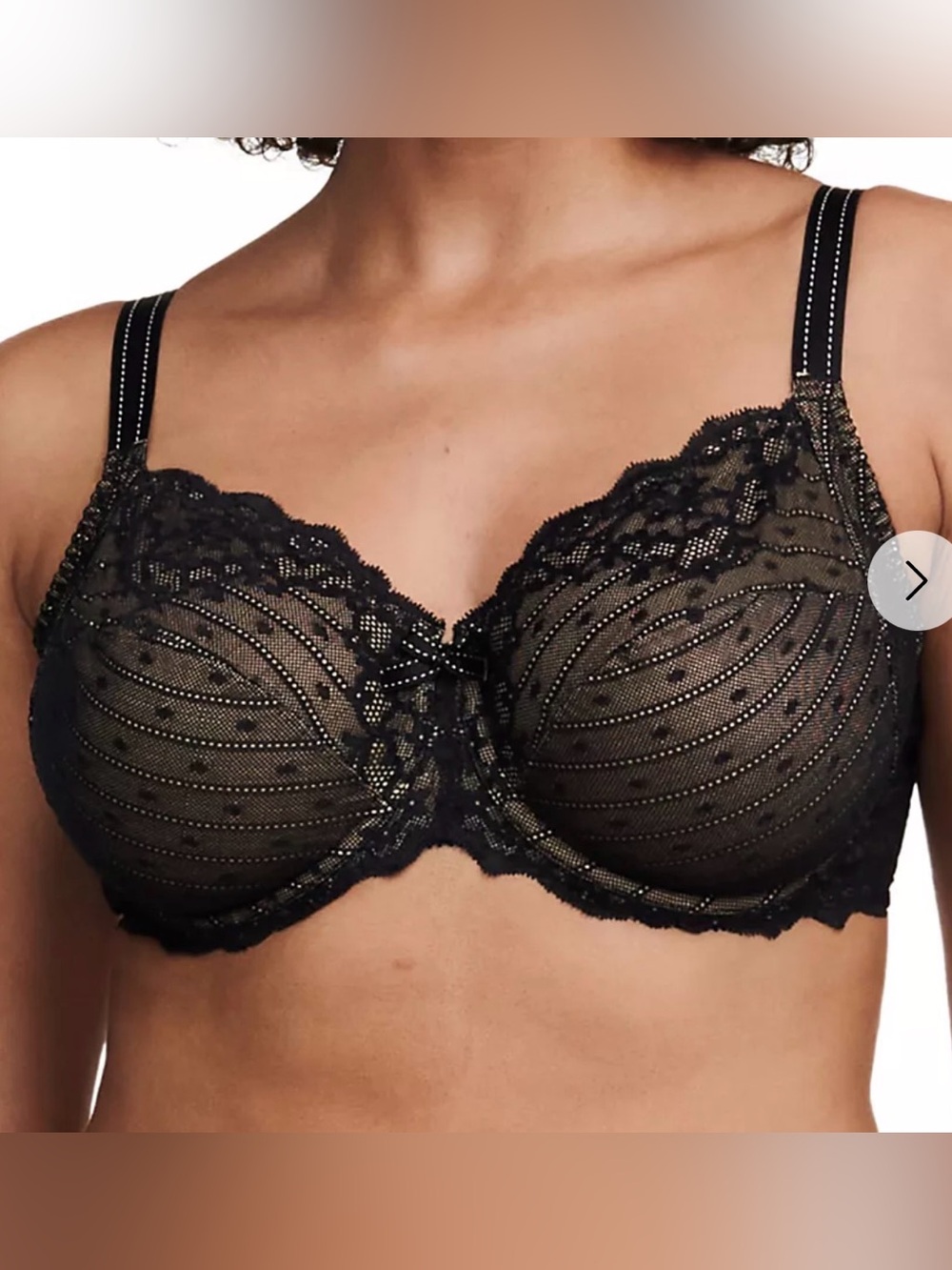 Chantelle Black Lace Dot Sheer Underwire Bra with Subtle Shine